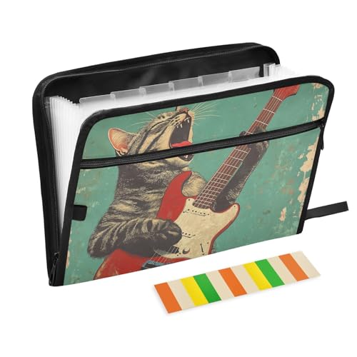 Guitar Cat 50er Jahre Aktenhüllen, 13 Fächer, A4, Briefgröße mit Reißverschluss, für entsprechenden Aktenordner von WDdZzyy