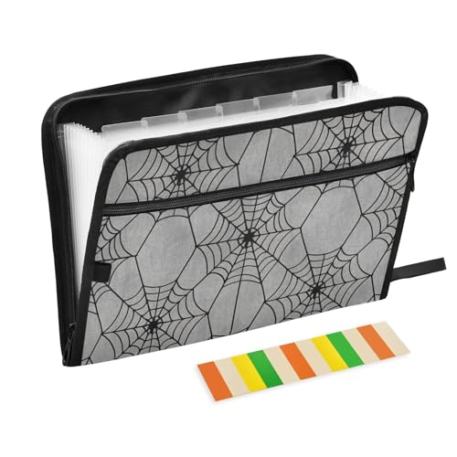 Halloween-Spinnennetz-Ordner mit Taschen, 13 Taschen, A4, Briefgröße mit Reißverschluss zum Aufhängen, erweiterbare Mappe, Gothic-Grau Halloween-Spinnennetz-Ordner mit Taschen, 13 Taschen, A4, Briefgröße mit Reißverschluss zum Aufhängen, erweiterbare Mappe, Gothic-Grau von WDdZzyy