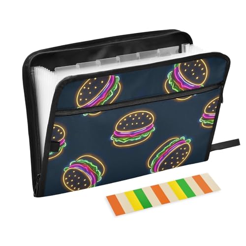 Hamburg Dokumentenmappe, bunt, neonfarben, fluoreszierend, 13 Taschen, A4, Briefgröße mit Reißverschluss, für Organizer mit Taschen von WDdZzyy