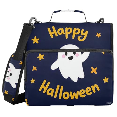 Happy Halloween Cartoon Cute White 3,8 cm 3-Ring-Ordner mit extra Taschen mit Schultergurt und Griff, Laege Kapazität, Dokumentenmappe, Organizer für Mittelschule Happy Halloween Cartoon Cute White 3,8 cm 3-Ring-Ordner mit extra Taschen mit Schultergurt und Griff, Laege Kapazität, Dokumentenmappe, Organizer für Mittelschule von WDdZzyy
