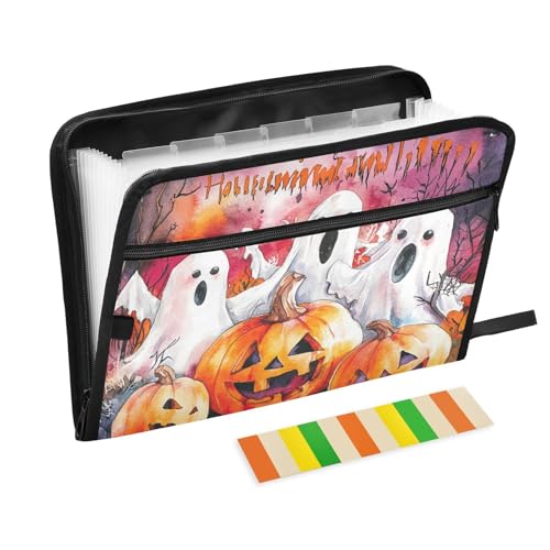 Happy Halloween Fächermappe mit Fledermaus-Kürbis, Akkordeon, 13 Taschen, A4, Briefgröße mit Reißverschluss zum Erweitern von Hängeregistraturen von WDdZzyy