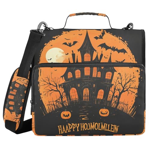 Happy Halloween Fledermaus-Kürbis-Ordner mit 3 Ringen, 3,8 cm, mit Riemen, inklusive Reißverschlusstasche, Dokumentenmappe, Organizer für Büro, Schule Happy Halloween Fledermaus-Kürbis-Ordner mit 3 Ringen, 3,8 cm, mit Riemen, inklusive Reißverschlusstasche, Dokumentenmappe, Organizer für Büro, Schule von WDdZzyy