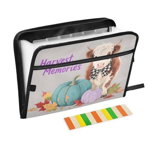 Hello Fall Autumn Pumpkin Cow Ordner für Dokumente, 13 Taschen, A4, Briefgröße mit Reißverschluss, für Akkordeon-Aktenordner von WDdZzyy