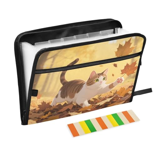 Hello Fall Fächermappe, Herbstkatze, Ahorn, 13 Fächer, A4, Briefgröße mit Reißverschluss, für Klassenzimmer, Zuhause, Büro, Reisen Hello Fall Fächermappe, Herbstkatze, Ahorn, 13 Fächer, A4, Briefgröße mit Reißverschluss, für Klassenzimmer, Zuhause, Büro, Reisen von WDdZzyy