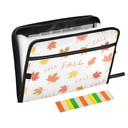 Hello Fall Herbst-Ahornblatt, erweiterbarer Ordner mit Trennblättern, 13 Taschen, A4, Briefgröße mit Reißverschluss, für Aktenordner mit Taschen von WDdZzyy