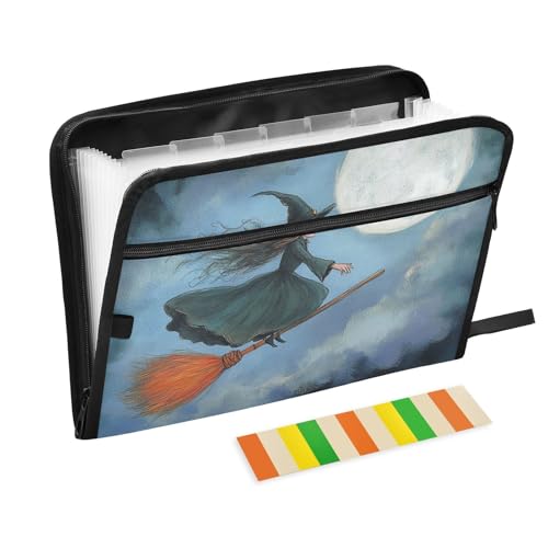 Hexenbesen, Dokumentenmappe mit Taschen, 13 Taschen, A4, Briefgröße mit Reißverschluss, für Bürobedarf von WDdZzyy