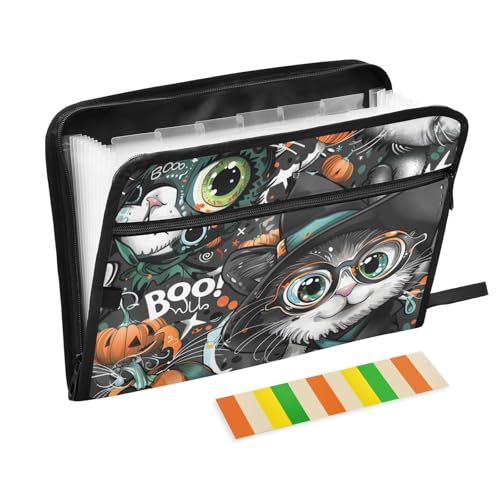 Hexenkatze Halloween-Organizer, Fächermappe, 13 Taschen, A4, Briefgröße mit Reißverschluss, für Schule, Zuhause, Büro, Klassenzimmer Hexenkatze Halloween-Organizer, Fächermappe, 13 Taschen, A4, Briefgröße mit Reißverschluss, für Schule, Zuhause, Büro, Klassenzimmer von WDdZzyy