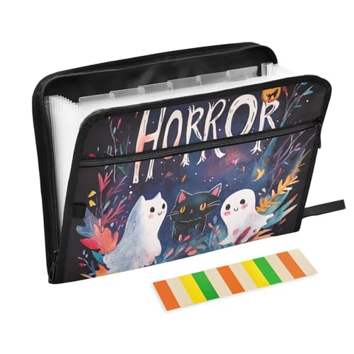 Horror-Halloween-Dokumenten-Organizer, schwarze Katze, 13 Taschen, A4, Briefgröße mit Reißverschluss, für Organizer-Ordner von WDdZzyy