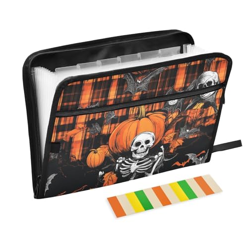 Horror Halloween Grusel-Skelett Jack-o'-Lantern Fächermappe Akkordeon 13 Taschen A4 Briefgröße mit Reißverschluss für Akkordeon-Aktenordner Horror Halloween Grusel-Skelett Jack-o'-Lantern Fächermappe Akkordeon 13 Taschen A4 Briefgröße mit Reißverschluss für Akkordeon-Aktenordner von WDdZzyy