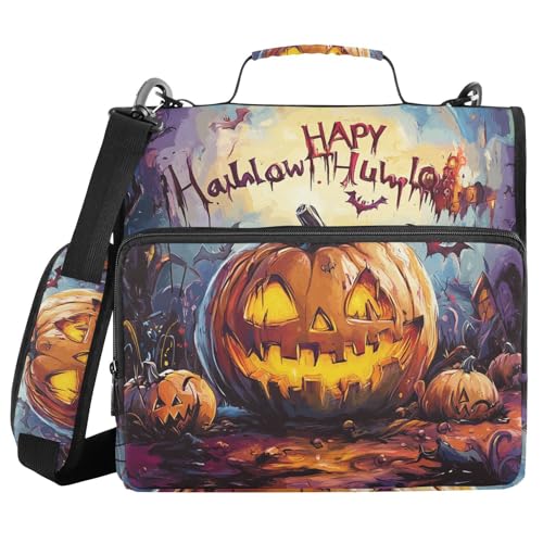 Horror Halloween Gruseliger Kürbis 3 Ringe 3,8 cm Schule Reißverschluss Ordner mit Griff und abnehmbarem Schultergurt, mehrere Taschen, Dokumentenmappe für die Schule Horror Halloween Gruseliger Kürbis 3 Ringe 3,8 cm Schule Reißverschluss Ordner mit Griff und abnehmbarem Schultergurt, mehrere Taschen, Dokumentenmappe für die Schule von WDdZzyy