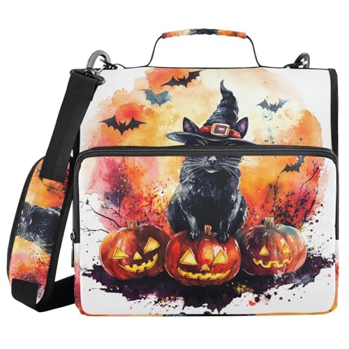Horror-Halloween-Hexe, schwarze Katze, Kürbis, 3 Ringe, 3,8 cm, Reißverschluss, Ordner mit Griff, wasserdicht, Dokumentenmappe für Mittelschule Horror-Halloween-Hexe, schwarze Katze, Kürbis, 3 Ringe, 3,8 cm, Reißverschluss, Ordner mit Griff, wasserdicht, Dokumentenmappe für Mittelschule von WDdZzyy