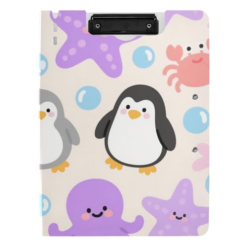 Klemmbrett-Ordner, niedlicher Cartoon, violett, Seestern, Pinguin, A4, Klemmbrett, Folio-Ordner, horizontale und vertikale Doppel-Clips, Schulklemmbrett mit Abdeckung Klemmbrett-Ordner, niedlicher Cartoon, violett, Seestern, Pinguin, A4, Klemmbrett, Folio-Ordner, horizontale und vertikale Doppel-Clips, Schulklemmbrett mit Abdeckung von WDdZzyy