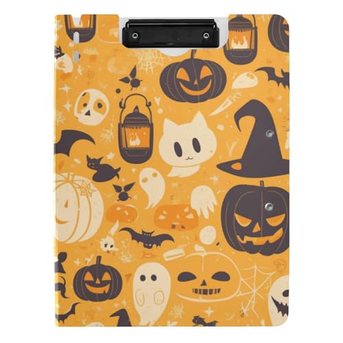 Klemmbrett Ordner Cartoon Niedlich Halloween Orange Kürbis Weiß A4 Klemmbrett mit Binder Doppelte Metallclips Stifthalter Still-Clipboard mit Abdeckung von WDdZzyy