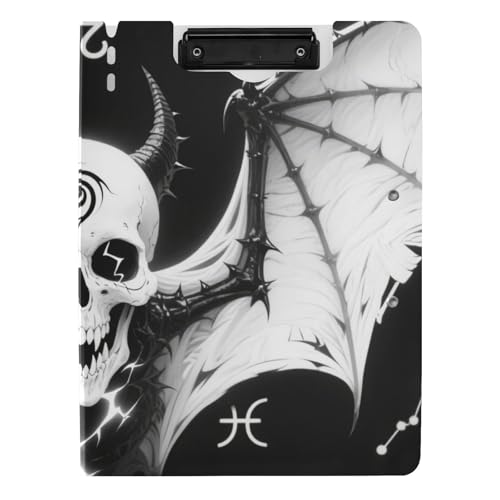 Klemmbrett Ordner Fledermaus Totenkopf Sternbild Schwarz und Weiß A4 Klemmbrett Folio Zwei Metallclips Stifthalter Büro Klemmbrett mit Abdeckung von WDdZzyy