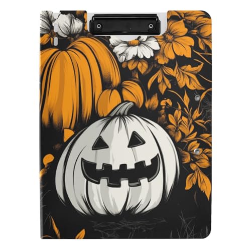 Klemmbrett Ordner Jack-o'-Lantern Kürbis Floral Halloween A4 Klemmbrett Folio Zwei Metallclips Stifthalter Schule Klemmbrett mit Abdeckung von WDdZzyy