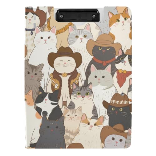 Klemmbrett Ordner Retro Cartoon Western Cowboy Katze A4 Klemmbrett Folio Binder Horizontal und Vertikal Doppelclips Büro Klemmbrett mit Hardcover von WDdZzyy