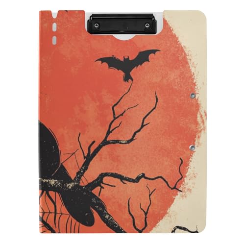 Klemmbrett Ordner mit Aufbewahrung Horror Halloween Spinnennetz Fledermaus Katze A4 Klemmbrett Binderfolio Horizontal und Vertikal Doppelclips Schule Klemmbrett mit Hardcover von WDdZzyy