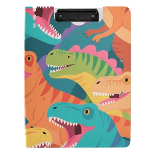 Klemmbrett mit Ordner, buntes Cartoon-Tier-Dinosaurier-A4-Klemmbrett, Binderfolio, horizontale und vertikale Doppel-Clips, Still-Clipboard mit Abdeckung von WDdZzyy