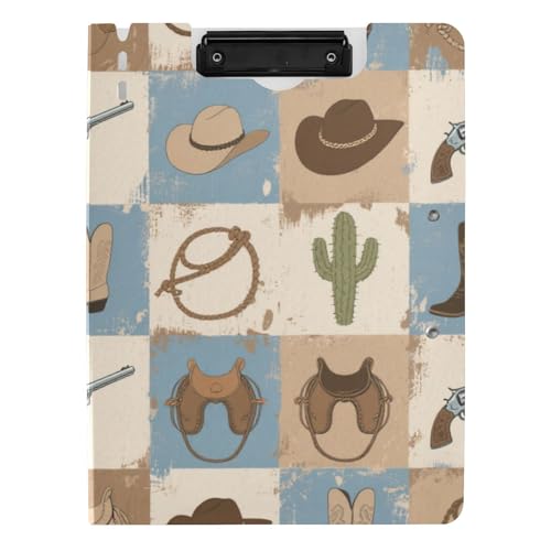 Klemmbrett mit Ordner Cowboy-Muster Büffel Plaid A4 Klemmbrett Clipfolio Doppelclips Stifthalter Still-Klemmbrett mit Abdeckung von WDdZzyy