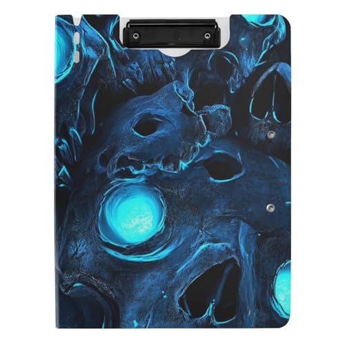 Klemmbrett mit Ordner Hund Schädel Blau Neon Auge A4 Klemmbrett Binder Horizontal und Vertikal Doppelclips Still-Clipboard mit Abdeckung von WDdZzyy