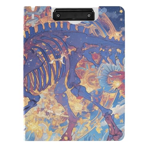 Klemmbrett mit Ordner Mysterious Summons of A White Dinosaurier Skelett A4 Klemmbrett Padfolio Doppel Metall Clips Stifthalter Schule Klemmbrett mit Abdeckung von WDdZzyy