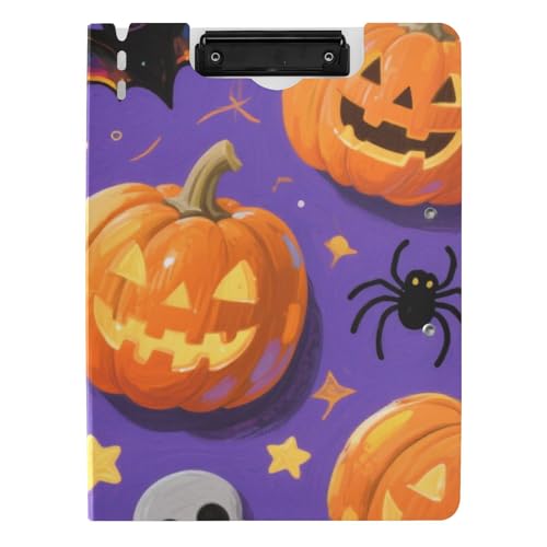 Klemmbrett mit Ordner Orange Halloween Kürbis A4 Klemmbrett Binderfolio Doppelte Metallclips Stifthalter Schule Klemmbrett mit Abdeckung von WDdZzyy