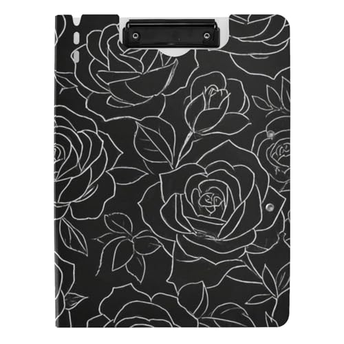 Klemmbrett mit Ordner Schwarze Rose Silhouette im Gothic-Stil A4 Clipfolio Doppelclips Stifthalter Büro Klemmbrett mit Abdeckung von WDdZzyy
