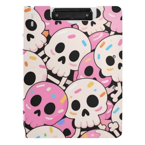 Klemmbrett mit niedlichem Cartoon-Totenkopf-Design, bunt, Happy Halloween, A4, Klemmbrett, Folio-Ordner, zwei Metall-Clips, Stifthalter, Schule, Klemmbrett mit Abdeckung von WDdZzyy