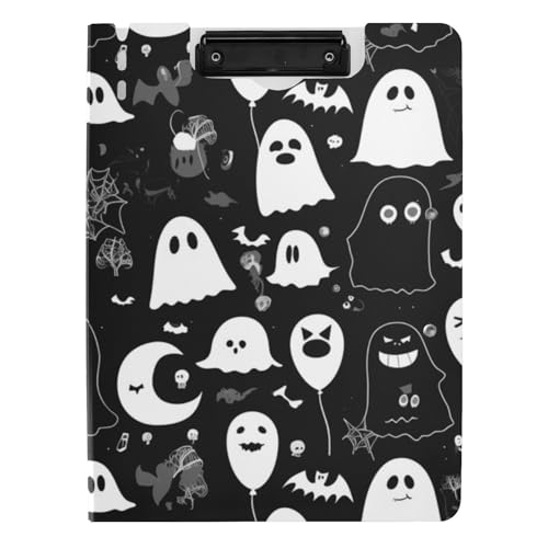 Klemmbrettmappe mit Aufbewahrung, schwarz-weiß, Cartoon-Halloween-Ballon, A4, Klemmbrett, Ordner, zwei Metallclips, Stifthalter, Still-Clipboard mit Abdeckung von WDdZzyy