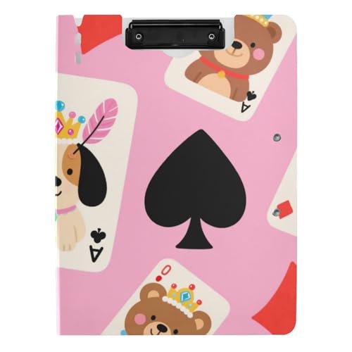 Klemmbrettmappe mit niedlichem Cartoon-Motiv, rosa Poker-Hund, A4, Klemmbrett, Folio-Ordner, Doppel-Clips, Stifthalter, Büro-Klemmbrett mit Abdeckung von WDdZzyy