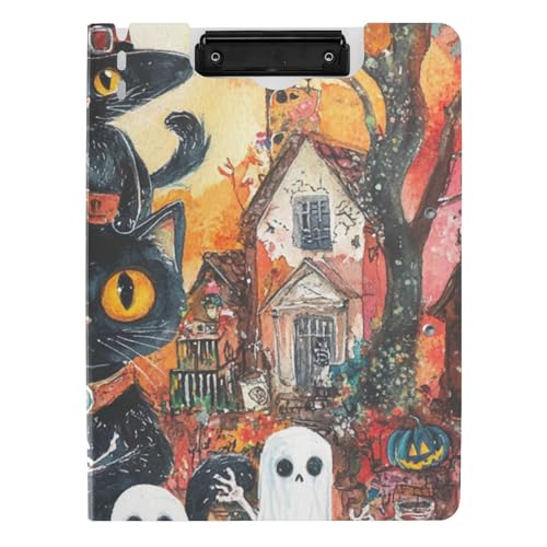 Klemmbrettmappe schwarze Katze Halloween gruseliges Skelett A4 Klemmbrett Folio Binder Doppelclips Stifthalter Still-Clipboard mit Abdeckung Klemmbrettmappe schwarze Katze Halloween gruseliges Skelett A4 Klemmbrett Folio Binder Doppelclips Stifthalter Still-Clipboard mit Abdeckung von WDdZzyy
