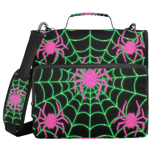 Leuchtender Organizer mit Spinnennetz, 3 Ringe, 3 Ringe, mit Schultergurt, einfach zu transportieren, Dokumentenmappe, Organizer für Mittelschüler, Grün / Rosa, 3,8 cm Leuchtender Organizer mit Spinnennetz, 3 Ringe, 3 Ringe, mit Schultergurt, einfach zu transportieren, Dokumentenmappe, Organizer für Mittelschüler, Grün / Rosa, 3,8 cm von WDdZzyy