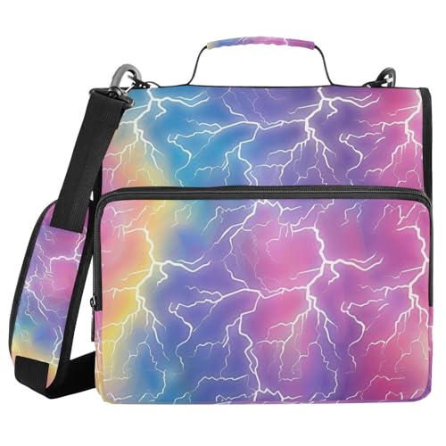 Lightning Bolts Ringbuch mit 3 Ringen, Reißverschluss, mit Schultergurt, mehrere Fächer, für Dokumente, Akten, Schule, 3,8 cm, Regenbogenfarben Lightning Bolts Ringbuch mit 3 Ringen, Reißverschluss, mit Schultergurt, mehrere Fächer, für Dokumente, Akten, Schule, 3,8 cm, Regenbogenfarben von WDdZzyy