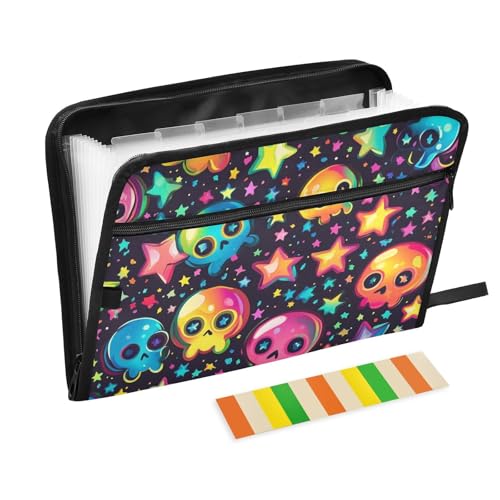 Magic Skulls Punk Fächermappe aus Papier, 13 Fächer, A4, Briefgröße mit Reißverschluss, für Dokumentenmappe, Fächermappe von WDdZzyy