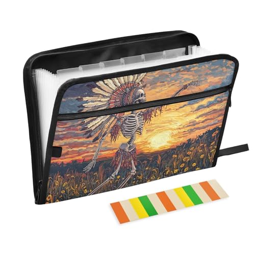 Mappe mit 13 Fächern, A4, Briefgröße mit Reißverschluss, Motiv: Tribal Dancing Human Skelett, Ölgemälde, Bürobedarf, mit Taschen Mappe mit 13 Fächern, A4, Briefgröße mit Reißverschluss, Motiv: Tribal Dancing Human Skelett, Ölgemälde, Bürobedarf, mit Taschen von WDdZzyy