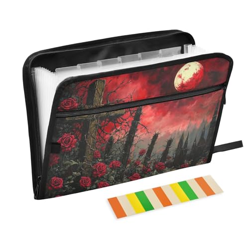Mappe mit mehreren Fächern, Gothic-Kreuze, 13 Taschen, A4, Briefgröße mit Reißverschluss, für Ordner mit Etiketten Mappe mit mehreren Fächern, Gothic-Kreuze, 13 Taschen, A4, Briefgröße mit Reißverschluss, für Ordner mit Etiketten von WDdZzyy