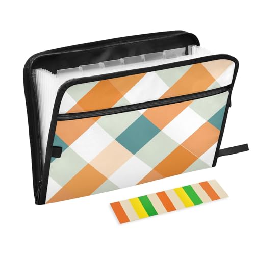Mappe mit mehreren Fächern, kariert, Vintag, 13 Taschen, A4, Briefgröße, mit Reißverschluss, für Akten, Taschenordner Mappe mit mehreren Fächern, kariert, Vintag, 13 Taschen, A4, Briefgröße, mit Reißverschluss, für Akten, Taschenordner von WDdZzyy