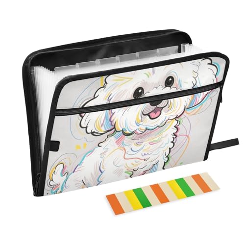 Mappe mit niedlichem Cartoon-Hund, mit Taschen, 13 Taschen, A4, Briefgröße mit Reißverschluss, für Dokumenten-Organizer, Weiß Mappe mit niedlichem Cartoon-Hund, mit Taschen, 13 Taschen, A4, Briefgröße mit Reißverschluss, für Dokumenten-Organizer, Weiß von WDdZzyy