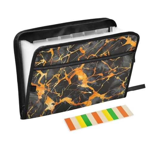 Marble2 Ordner mit Taschen, 13 Taschen, A4, Briefgröße mit Reißverschluss, für Ordner mit Trennblättern, Schwarz / goldfarben von WDdZzyy