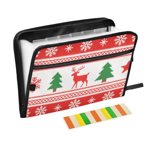 Merry Christmas Grüner Baum Schneemann Elch Organizer mit Taschen 13 Taschen A4 Briefgröße mit Reißverschluss für erweiterbare Ordner mit Trennwänden von WDdZzyy