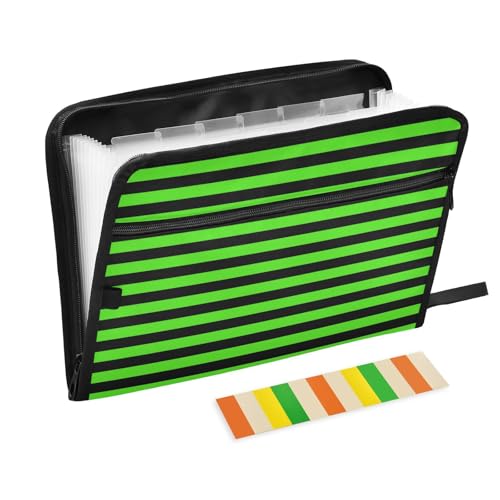Moderner Papier-Organizer, 13 Fächer, A4, Briefgröße mit Reißverschluss, Grün / Schwarz gestreift, für Aktenordner, Fächermappe Moderner Papier-Organizer, 13 Fächer, A4, Briefgröße mit Reißverschluss, Grün / Schwarz gestreift, für Aktenordner, Fächermappe von WDdZzyy