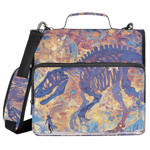 Mysterious Summons of A White Dinosaurier-Skelett, 3 Ringe, Reißverschluss, Ordner-Organizer mit Griff und abnehmbarem Schultergurt, mehrere Taschen, Dokumentenmappe, Organizer für Mittelschüler von WDdZzyy