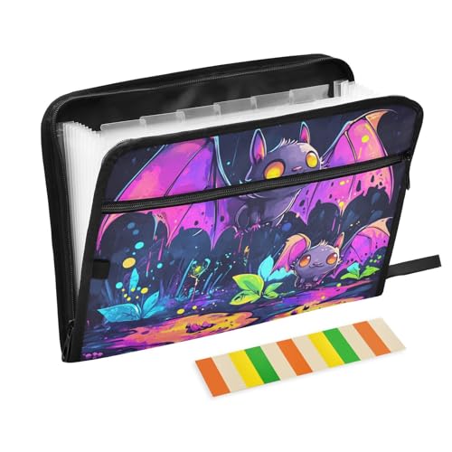 Niedliche Fledermäuse, künstlerische Graffiti-Dokumentenmappe, Jacken, 13 Taschen, A4, Briefgröße mit Reißverschluss, für Ordner mit Trennwänden von WDdZzyy