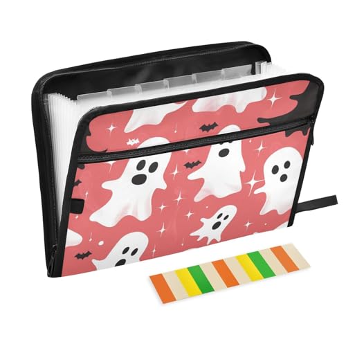 Niedliche Spooky Season Fächermappe, Akkordeon, 13 Fächer, A4, Briefgröße mit Reißverschluss, für Dokumentenmappe, Rosa von WDdZzyy