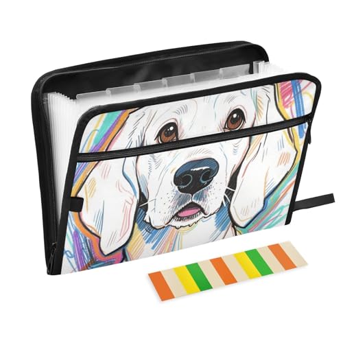 Niedlicher Cartoon-Hundeordner mit Taschen, 13 Taschen, A4, Briefgröße mit Reißverschluss, für mehrere Fächer, Weiß von WDdZzyy