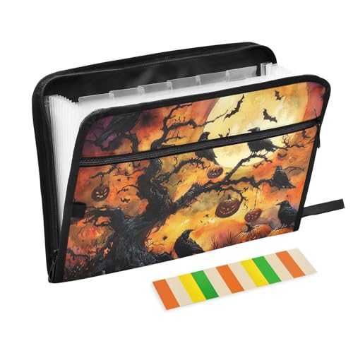 Nightmare Halloween-Mappe, Baumkrähen, Kürbis, 13 Taschen, A4, Briefgröße mit Reißverschluss, für Klassenzimmer, Zuhause, Büro, Reisen Nightmare Halloween-Mappe, Baumkrähen, Kürbis, 13 Taschen, A4, Briefgröße mit Reißverschluss, für Klassenzimmer, Zuhause, Büro, Reisen von WDdZzyy
