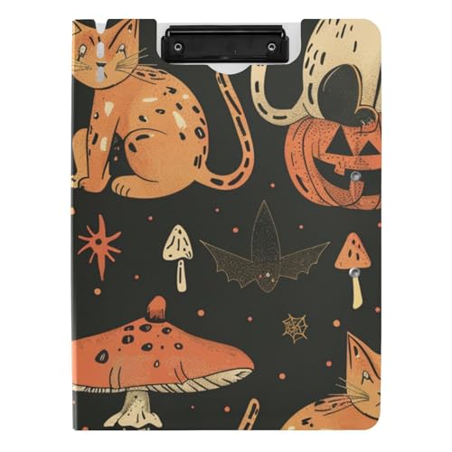 Ordner-Klemmbrett mit Aufbewahrung, Halloween, Katzen, Kürbisse, Pilze, kräftige Linework-Stil, A4-Klemmbrett, Folio, zwei Metall-Clips, Stifthalter, Still-Clipboard mit Abdeckung Ordner-Klemmbrett mit Aufbewahrung, Halloween, Katzen, Kürbisse, Pilze, kräftige Linework-Stil, A4-Klemmbrett, Folio, zwei Metall-Clips, Stifthalter, Still-Clipboard mit Abdeckung von WDdZzyy