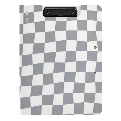 Ordner-Klemmbrett mit Aufbewahrung, grau und weiß kariert, A4-Klemmbrett mit Padfolio, doppelte Metallclips, Stifthalter, Büro-Klemmbrett mit Abdeckung Ordner-Klemmbrett mit Aufbewahrung, grau und weiß kariert, A4-Klemmbrett mit Padfolio, doppelte Metallclips, Stifthalter, Büro-Klemmbrett mit Abdeckung von WDdZzyy