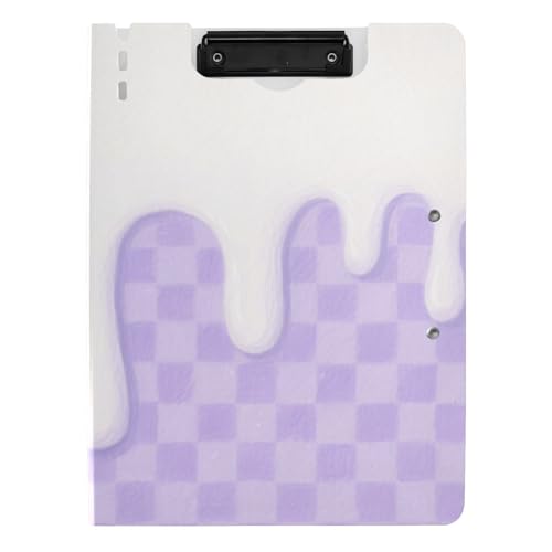 Ordner-Klemmbrett mit Aufbewahrung, violettes Eiscreme-kariertes A4-Klemmbrett, Folio-Ordner, Doppel-Clips, Stifthalter, Büro-Klemmbrett mit Abdeckung von WDdZzyy