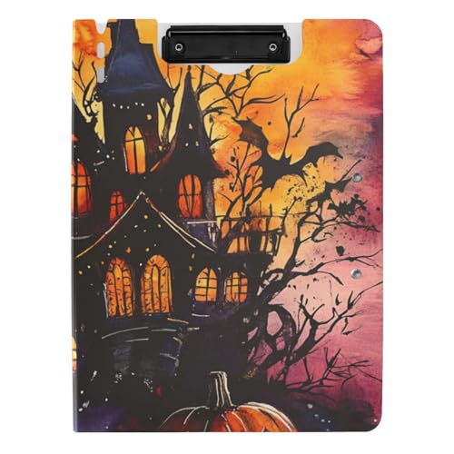 Ordner Klemmbrett mit Aufbewahrung Horror Halloween Kürbis A4 Klemmbrett Clipfolio Doppelclips Stifthalter Büro Klemmbrett mit Abdeckung von WDdZzyy